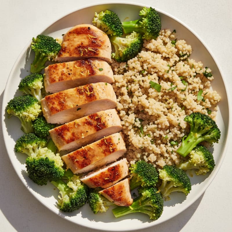 Grilled Chicken Breast with Quinoa and Steamed Broccoli