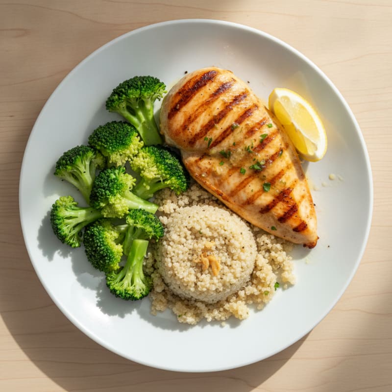 Grilled Chicken Breast with Quinoa and Steamed Broccoli