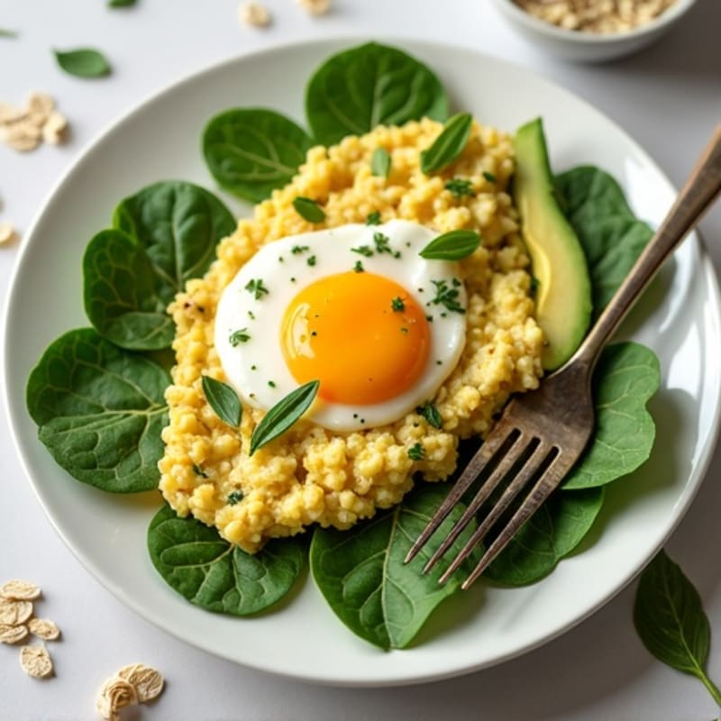 Egg White Spinach Scramble with Avocado and Oats