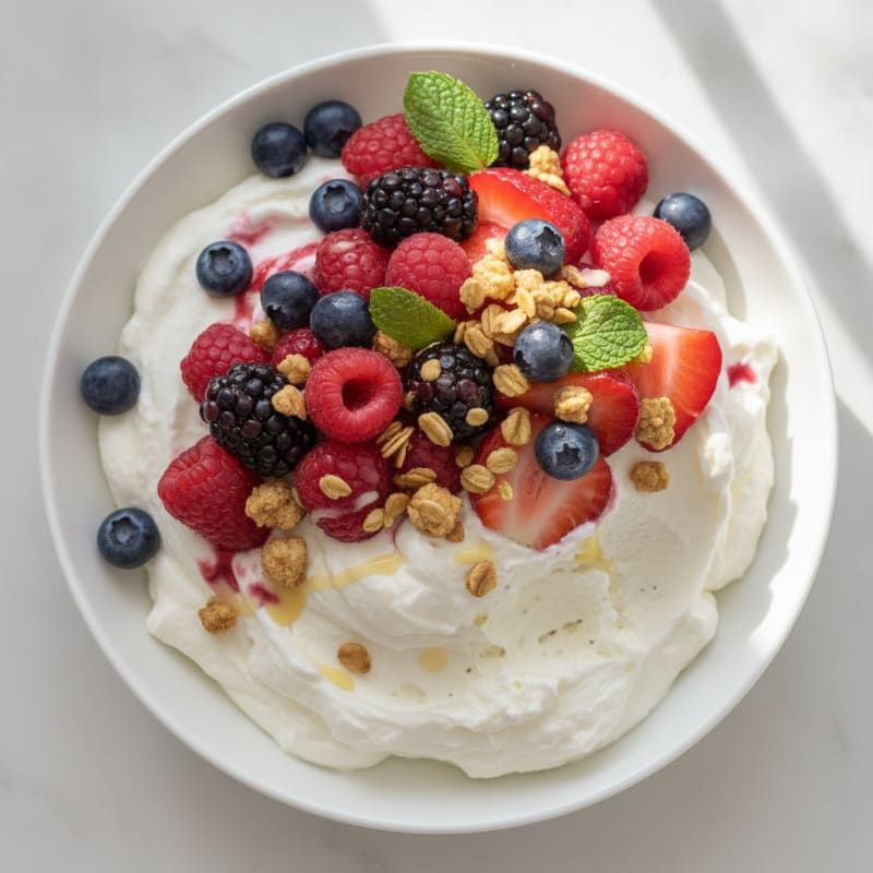 Greek Yogurt Protein Mousse with Mixed Berries
