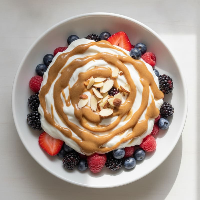 Greek Yogurt Protein Parfait with Mixed Berries and Almond Butter