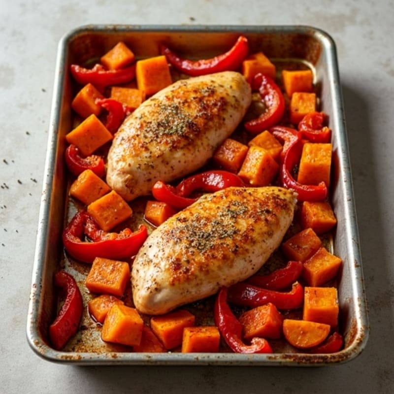 Sheet Pan Chipotle Chicken with Roasted Sweet Potatoes and Bell Peppers