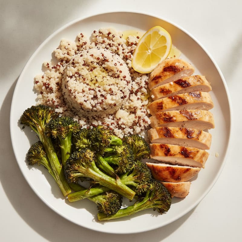 Grilled Chicken Breast with Quinoa and Roasted Broccoli