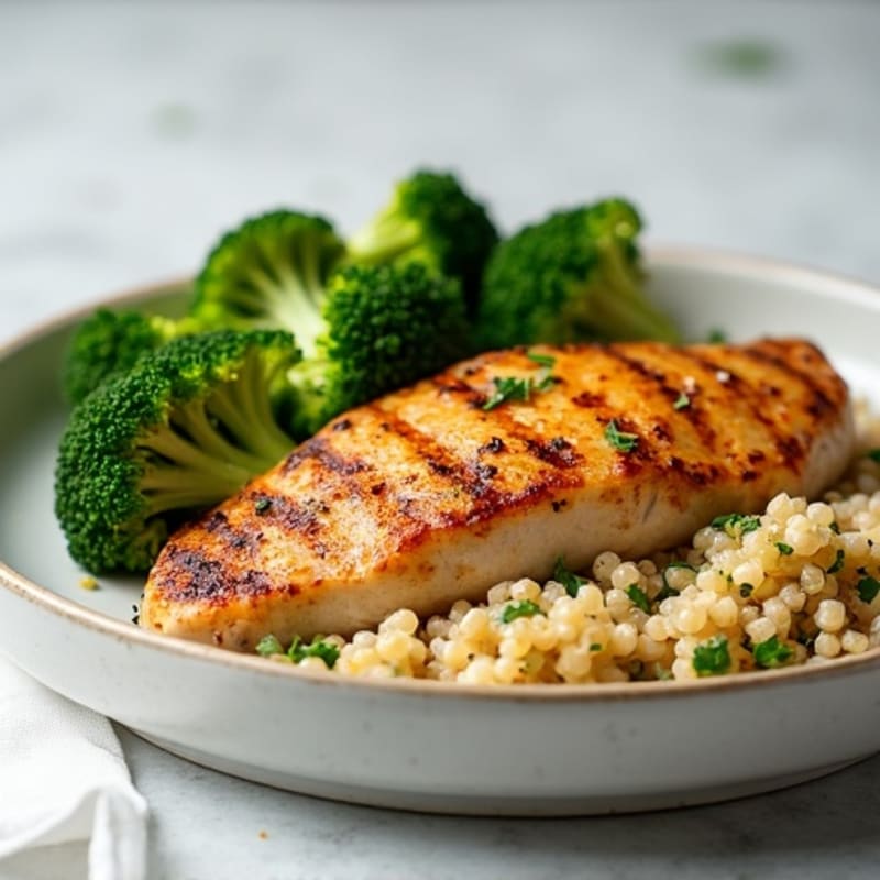 Grilled Chicken Breast with Quinoa and Roasted Broccoli