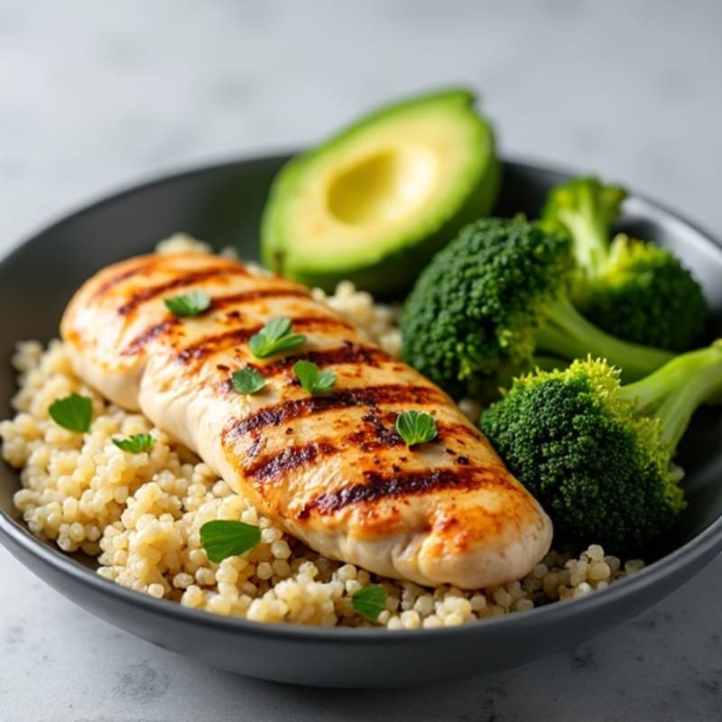 Grilled Chicken Breast with Quinoa and Roasted Broccoli