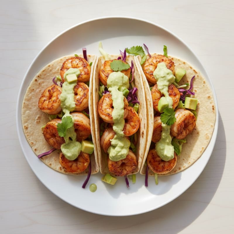 Chili-Lime Shrimp Tacos with Avocado Crema