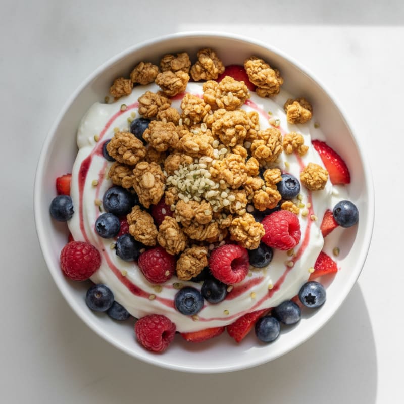 Creamy Greek Yogurt Parfait with Protein Granola and Mixed Berries