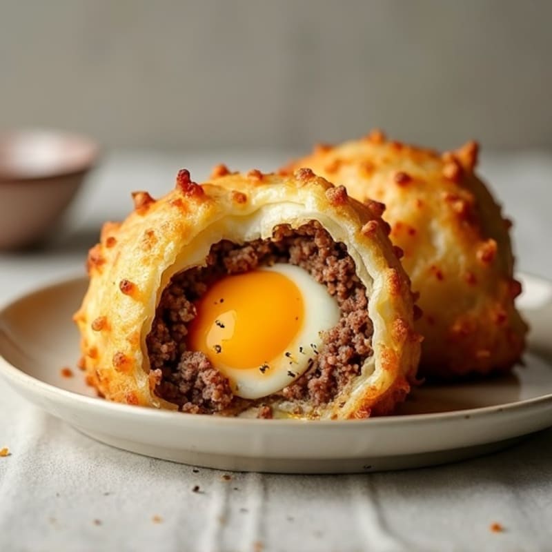 Baked Crispy Ground Beef and Egg Parcels with Gruyère