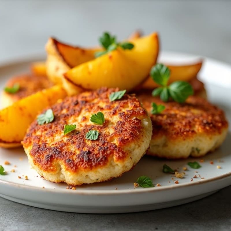 Crispy Ground Chicken Patties with Roasted Potato Wedges