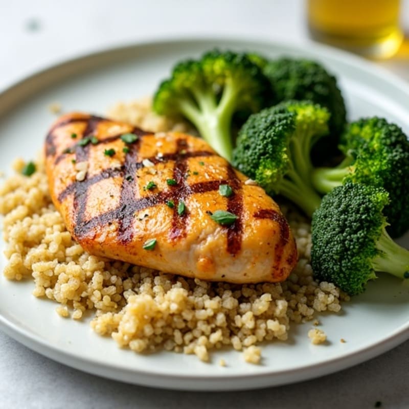 Grilled Chicken Breast with Quinoa and Roasted Broccoli