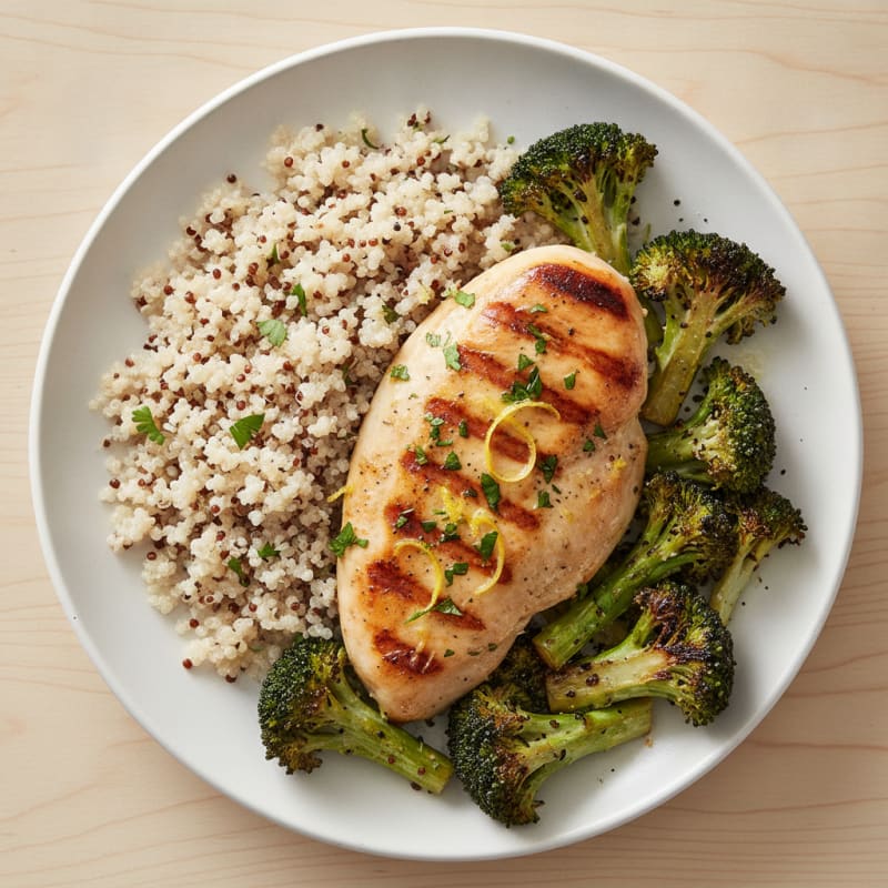 Grilled Chicken Breast with Quinoa and Roasted Broccoli