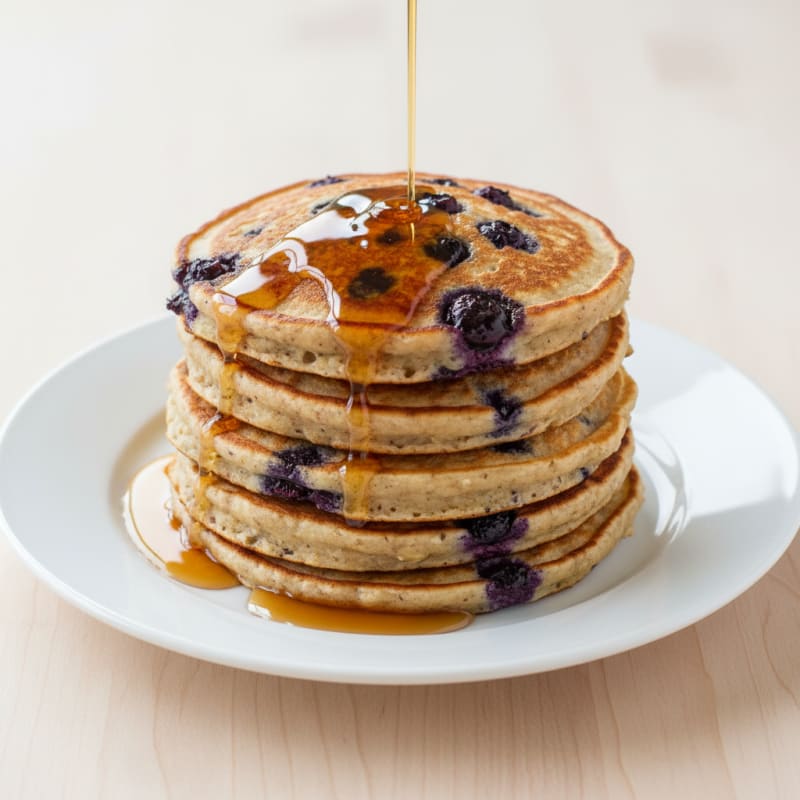 Blueberry Ricotta Pancakes with Maple Syrup