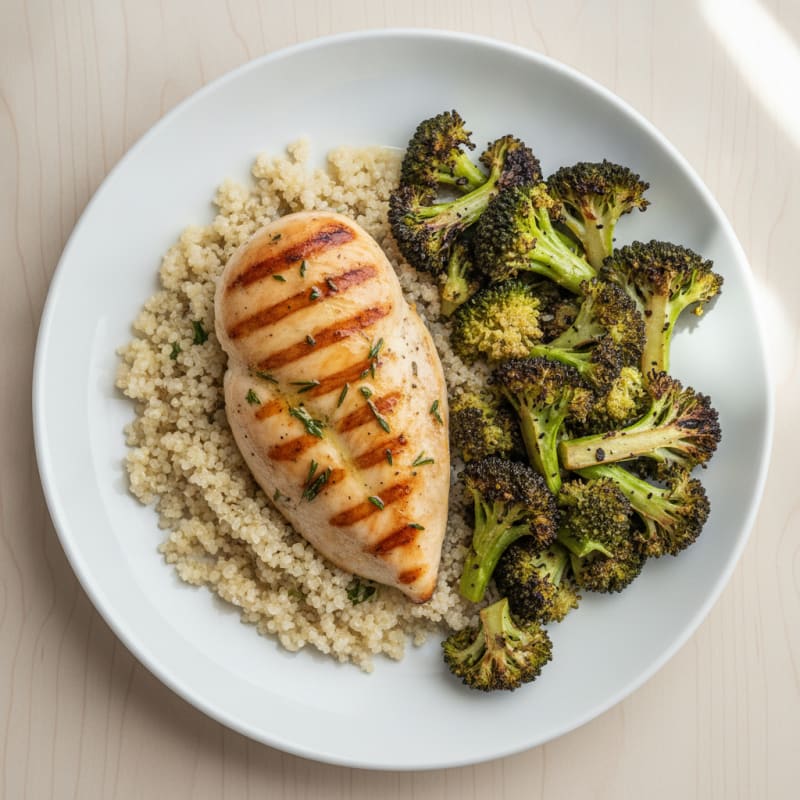 Grilled Chicken Breast with Quinoa and Roasted Broccoli