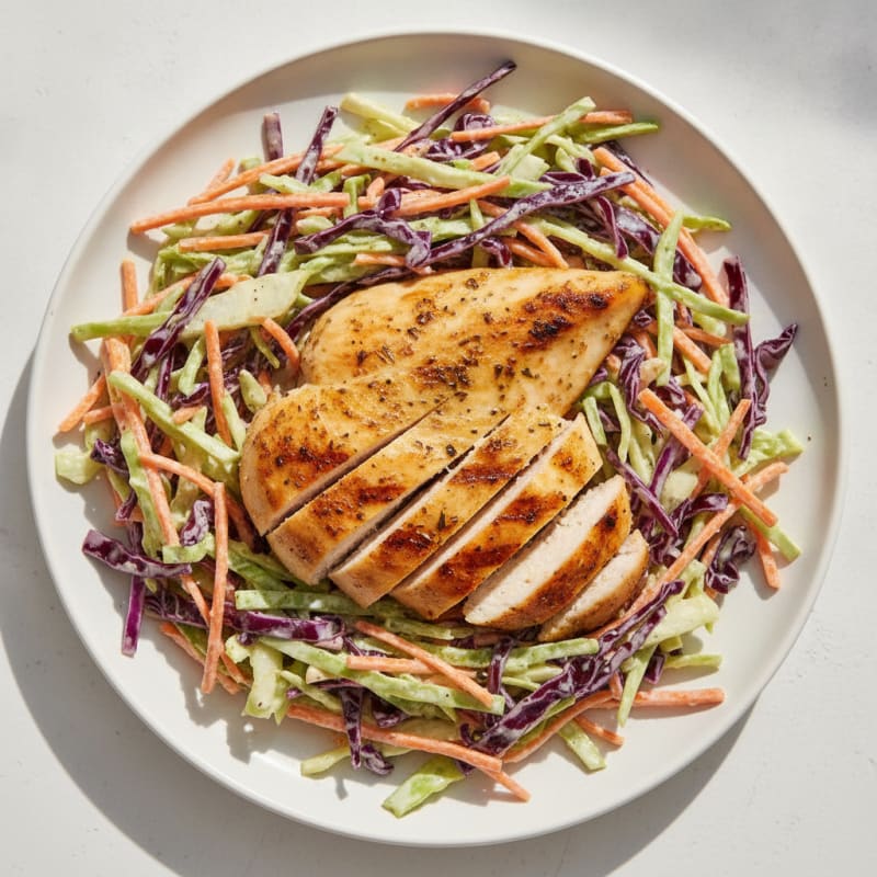 Grilled Chicken Breast with Crunchy Cabbage Slaw