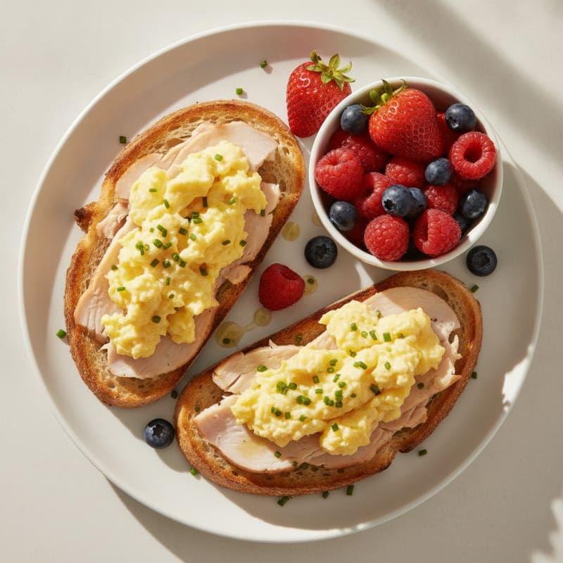 Egg and Turkey Sourdough Toast with Fresh Berries