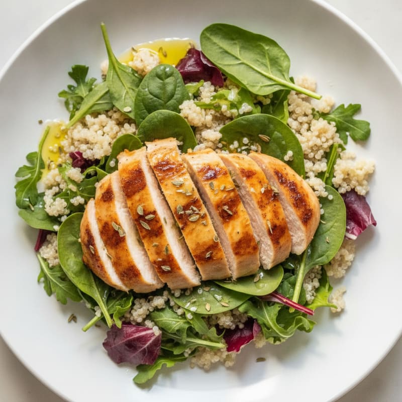 Grilled Lemon Herb Chicken Breast with Mixed Greens and Quinoa