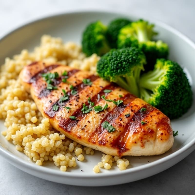 Grilled Chicken Breast with Quinoa and Steamed Broccoli