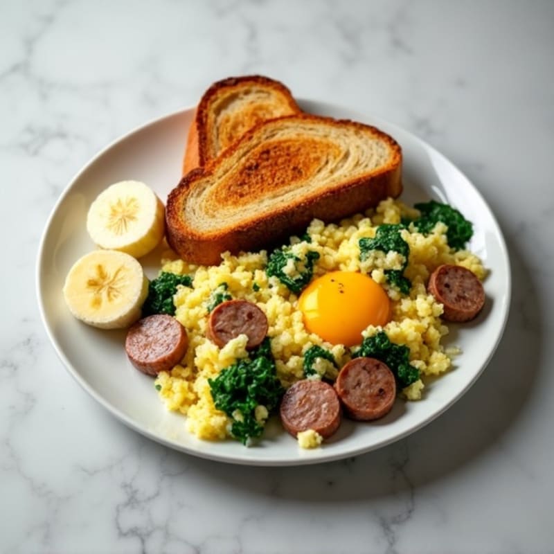 Egg White and Spinach Scramble with Turkey Sausage