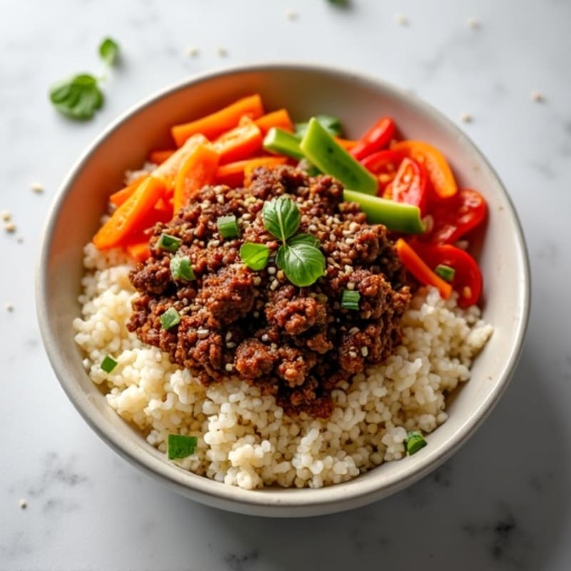 Spicy Korean-Style Ground Beef Bowl with Sesame Vegetables