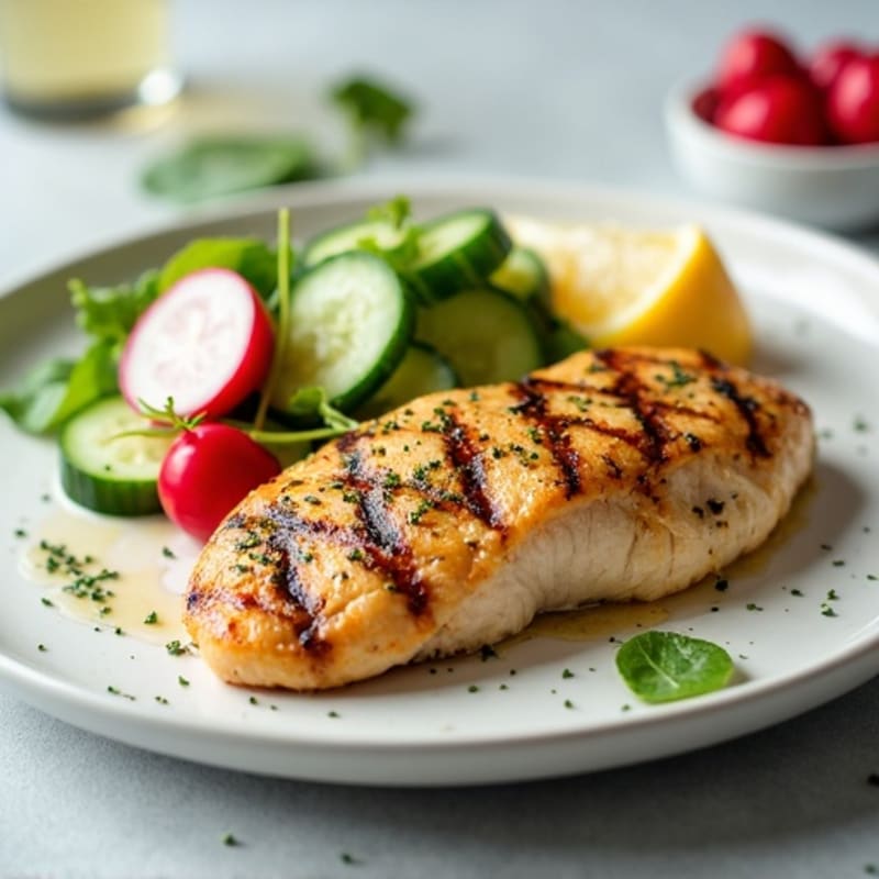Grilled Chicken Breast with Cucumber Radish Salad