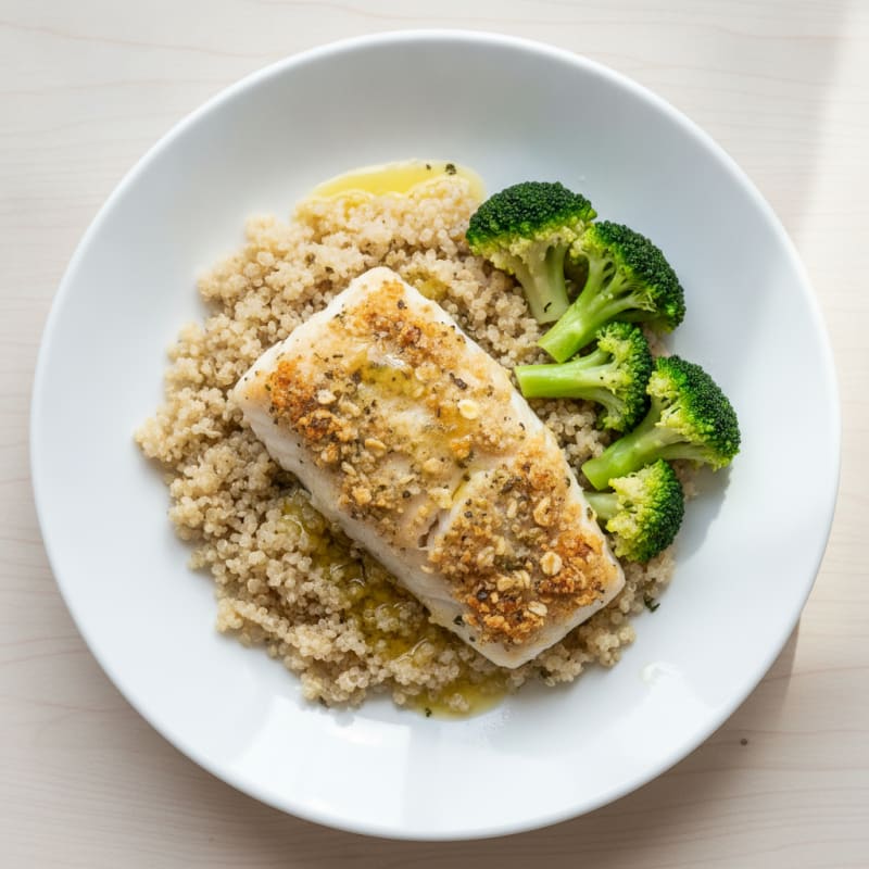 Grilled Fish Fillet with Quinoa and Steamed Broccoli