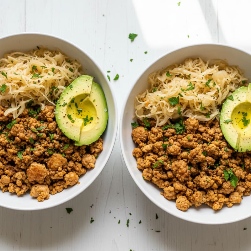 Ground Turkey and Sauerkraut Bowls with Avocado