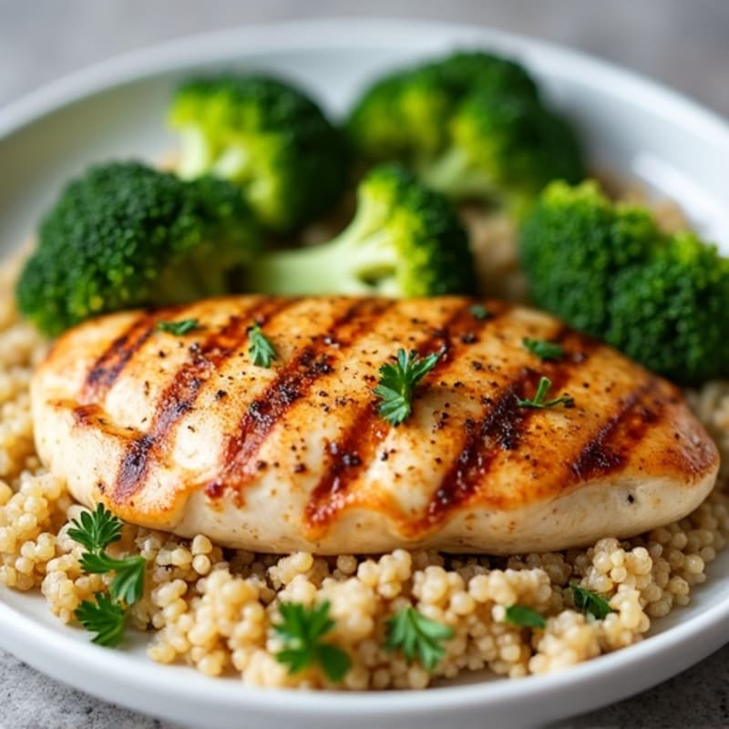 Grilled Chicken Breast with Quinoa and Roasted Broccoli