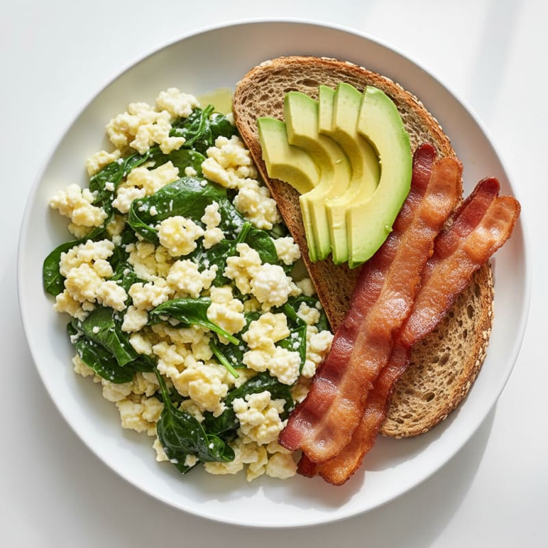 Cottage Cheese Scramble with Spinach and Turkey Bacon