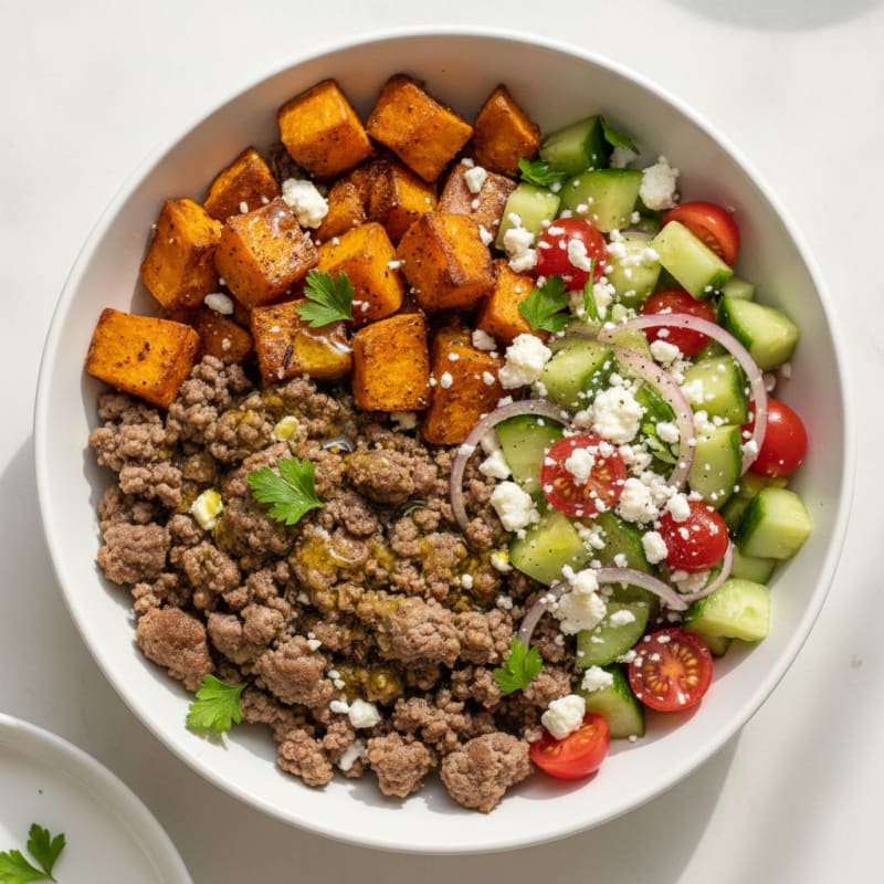 Greek Beef and Sweet Potato Bowl