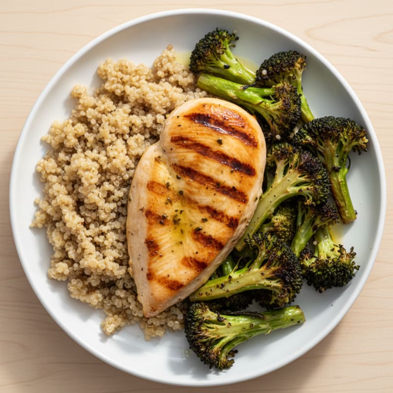 Grilled Chicken Breast with Roasted Broccoli and Quinoa