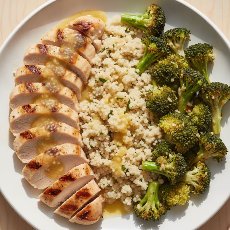 Grilled Chicken Breast with Quinoa and Roasted Broccoli