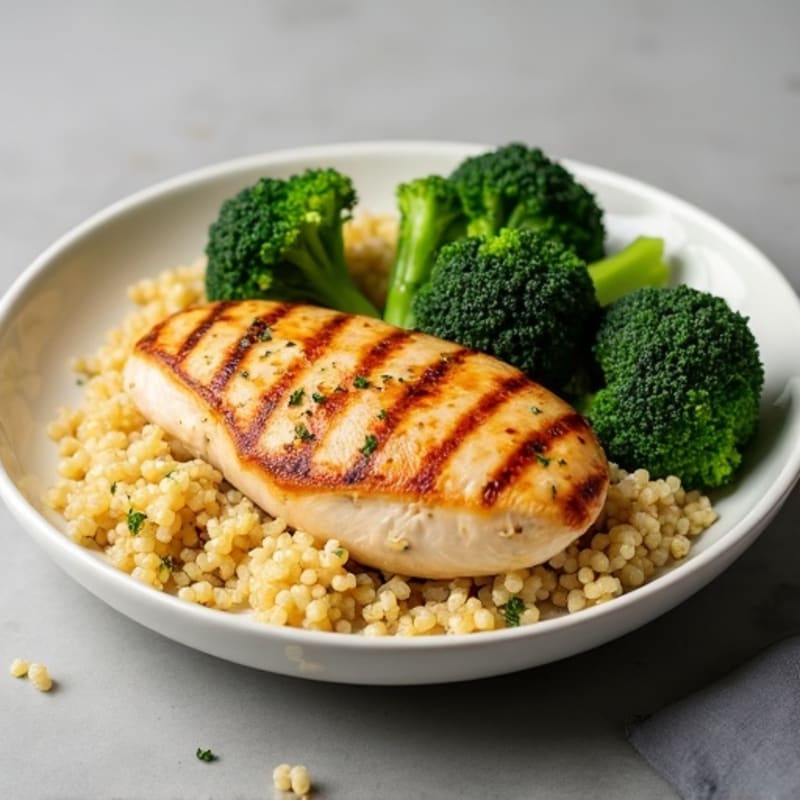 Grilled Chicken Breast with Quinoa and Roasted Broccoli