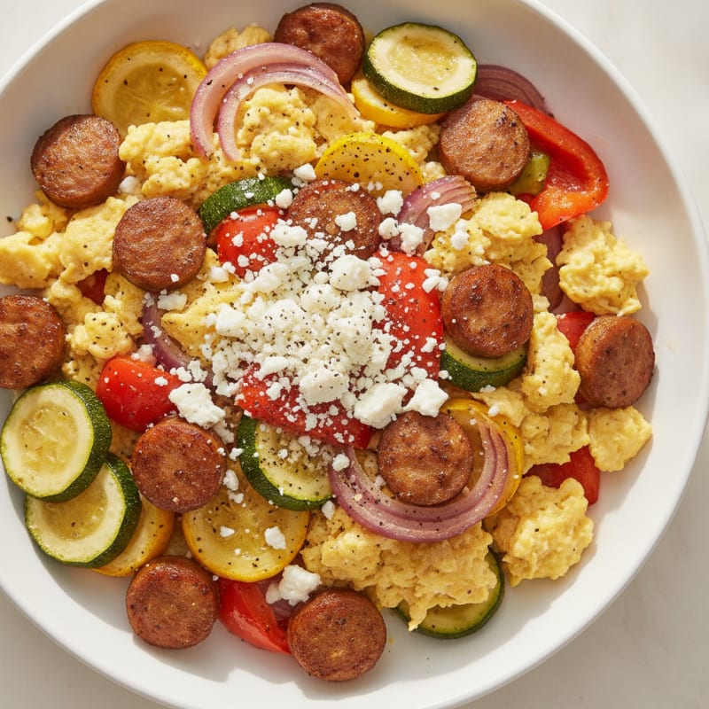 Hearty Scrambled Eggs with Roasted Vegetables