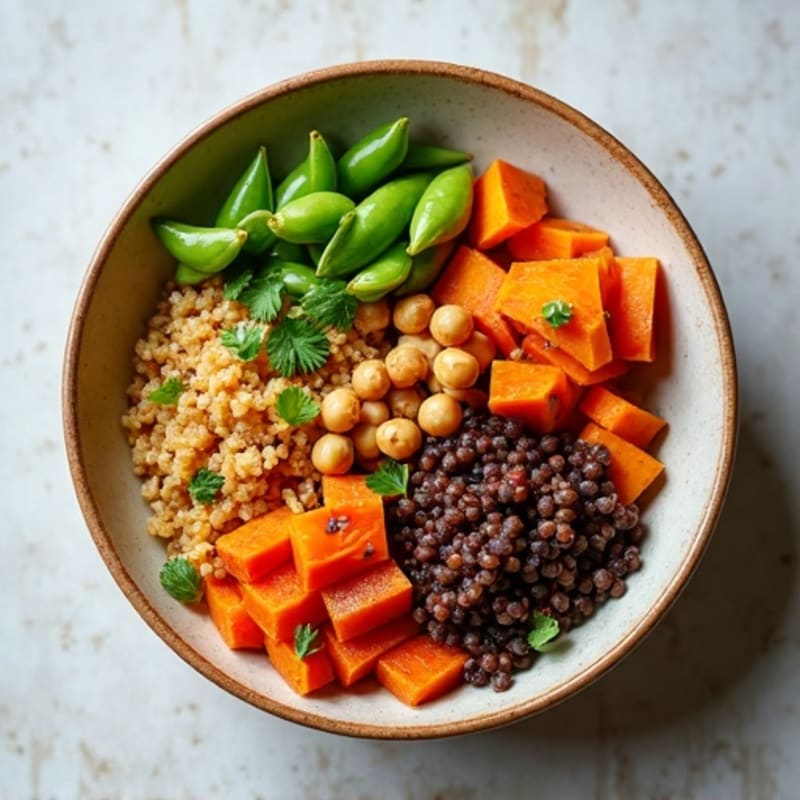 Lentil-Quinoa Power Bowl with Roasted Sweet Potato