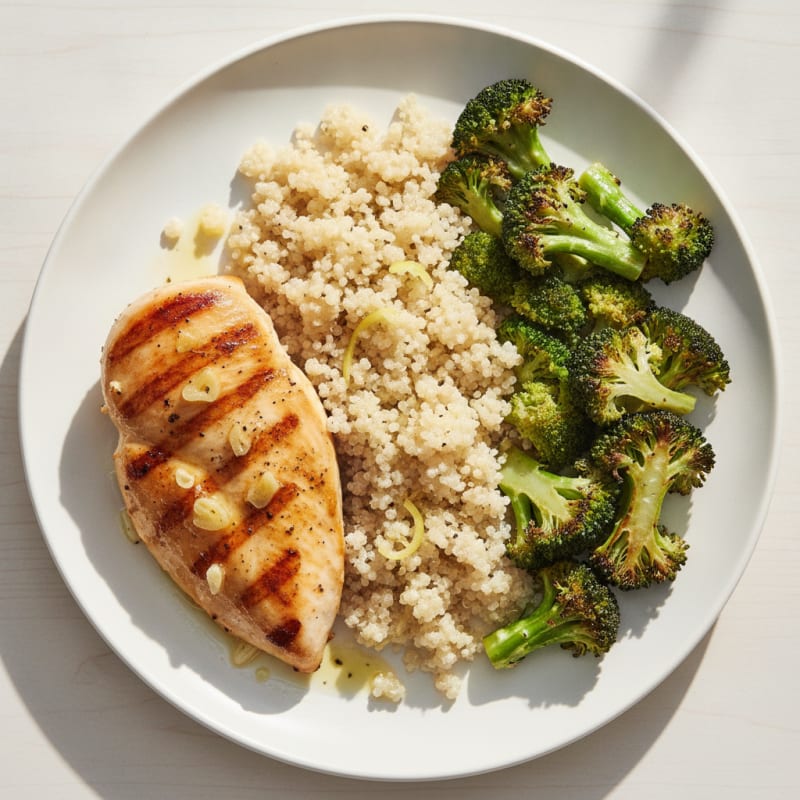 Grilled Chicken Breast with Quinoa and Roasted Broccoli