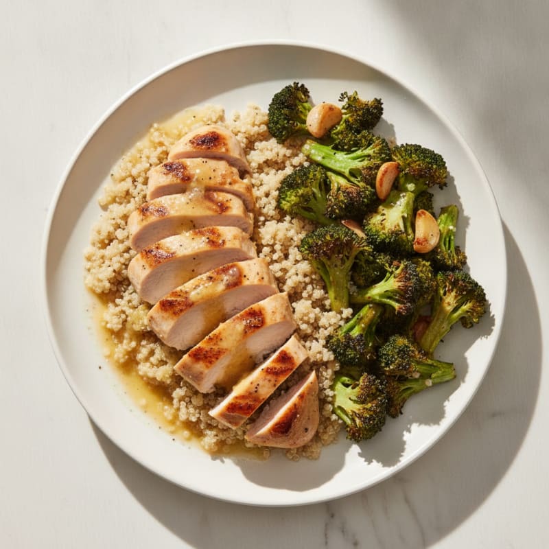 Grilled Chicken Breast with Quinoa and Roasted Broccoli