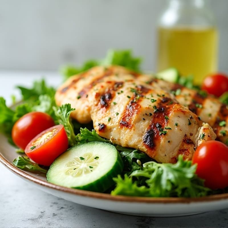 Grilled Chicken and Fresh Greens Salad with Creamy Lemon Dressing