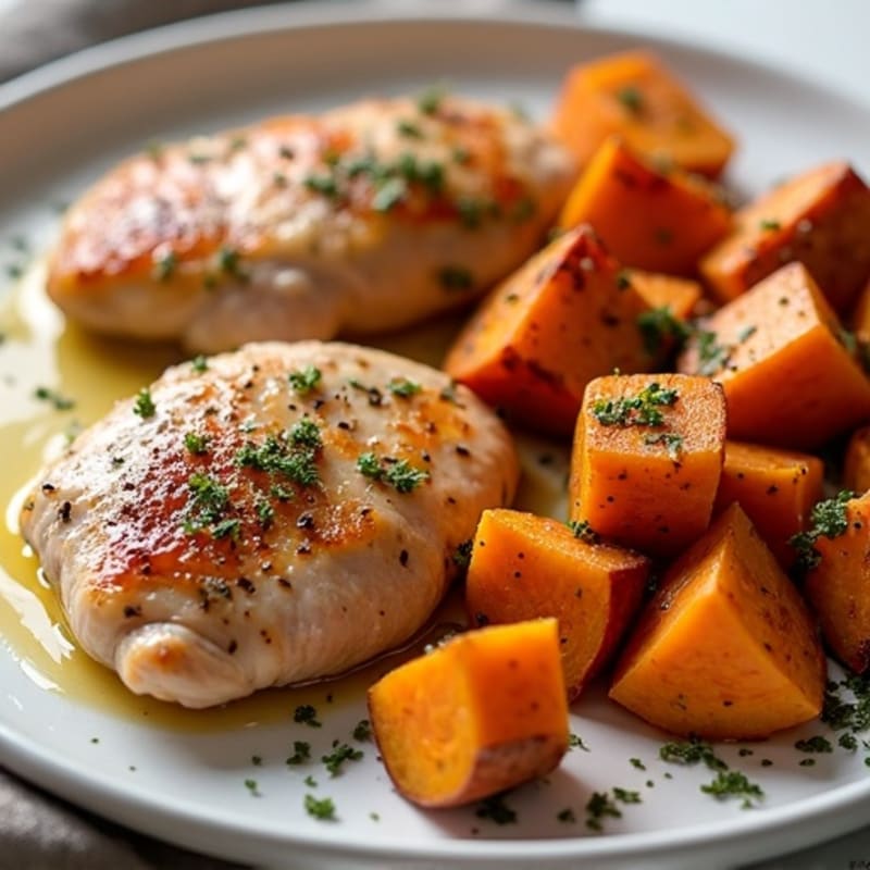 Basic Sheet Pan Chicken with Roasted Sweet Potatoes