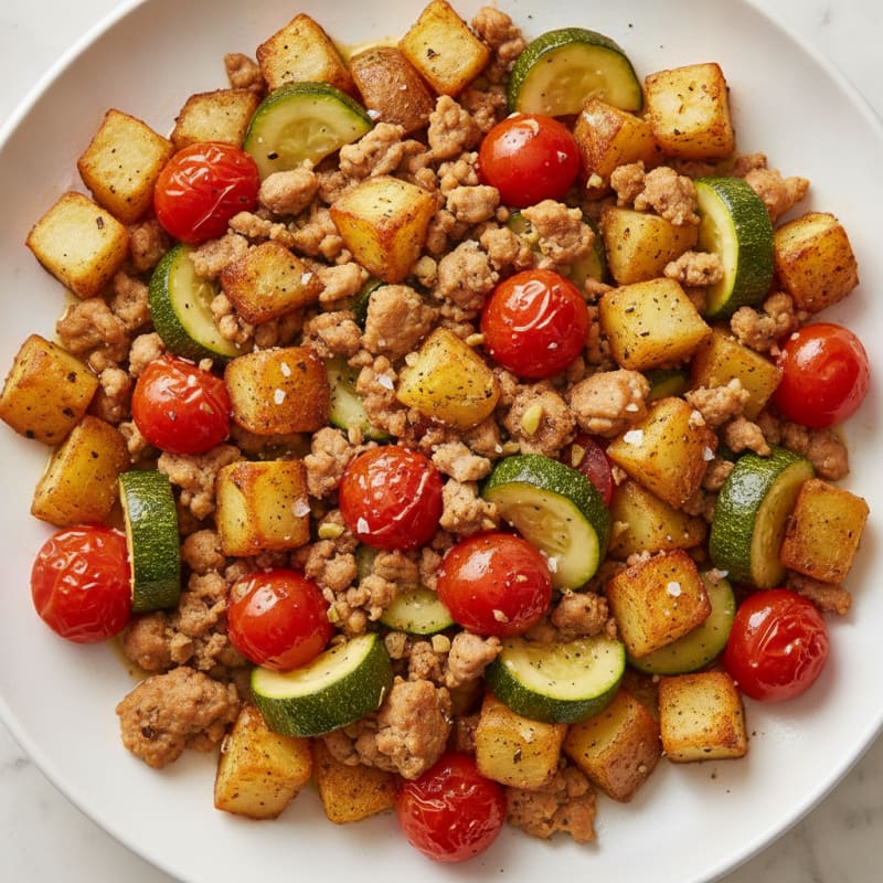 Turkey Zucchini Skillet with Roasted Tomatoes