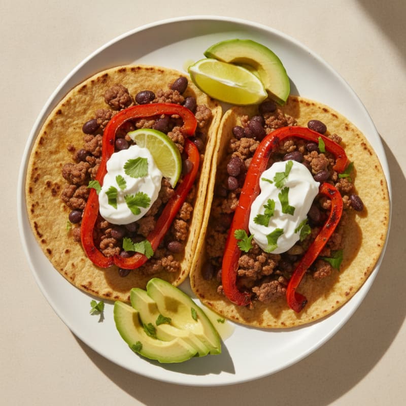 Lean Beef Tacos with Black Beans and Roasted Peppers