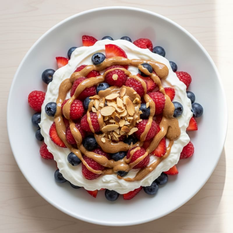Greek Yogurt Protein Parfait with Mixed Berries and Almond Butter