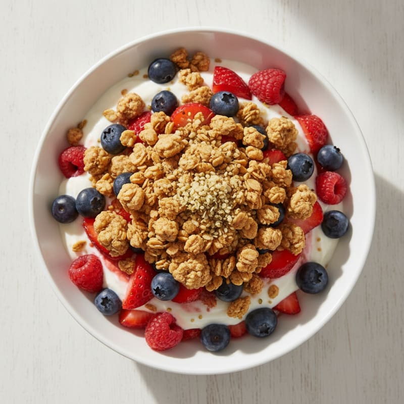 Greek Yogurt Parfait with Protein Granola and Mixed Berries