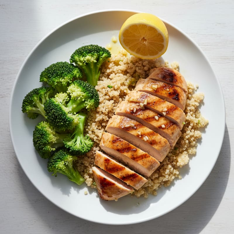 Grilled Chicken Breast with Quinoa and Steamed Broccoli