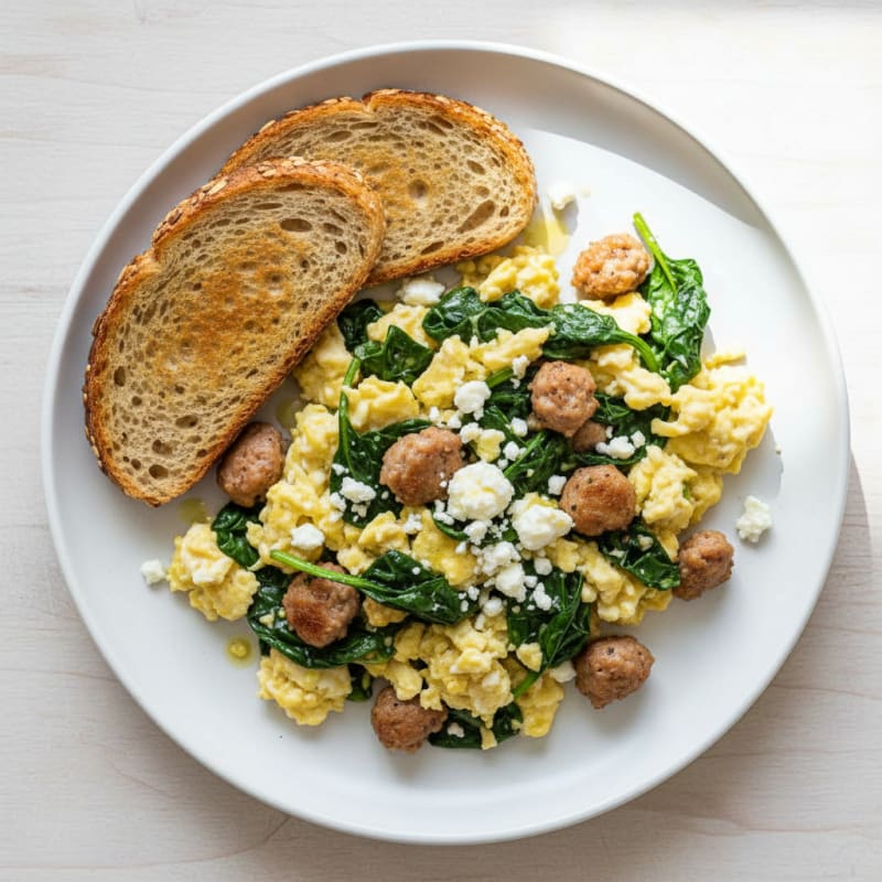 Egg White and Turkey Sausage Scramble with Spinach and Feta