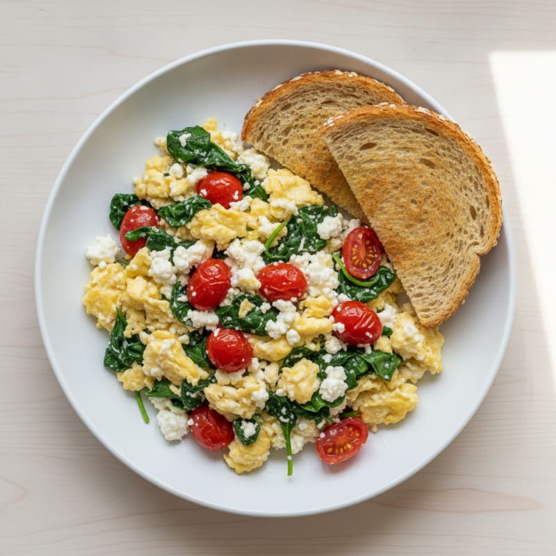 Cottage Cheese Scramble with Spinach and Tomatoes