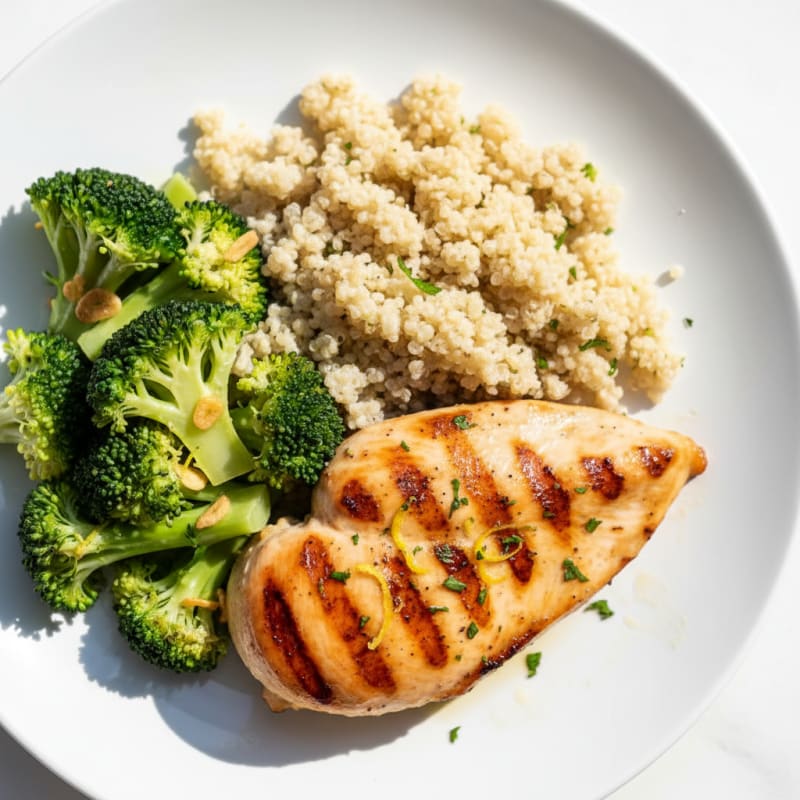Grilled Chicken Breast with Quinoa and Steamed Broccoli