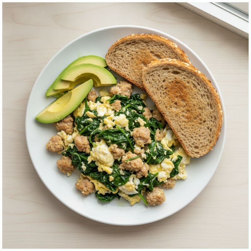 Egg White Scramble with Turkey Sausage and Spinach
