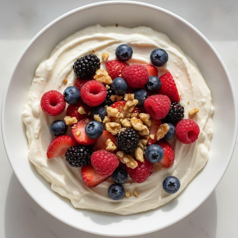 Silky Greek Yogurt Protein Pudding with Mixed Berries