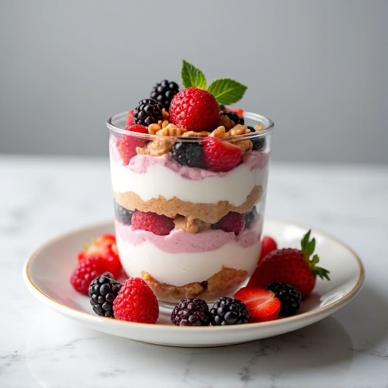 Greek Yogurt Protein Parfait with Mixed Berries and Almond Butter