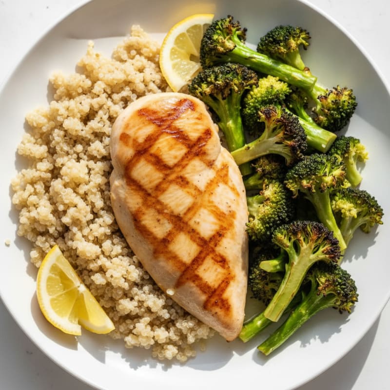 Grilled Chicken Breast with Quinoa and Roasted Broccoli
